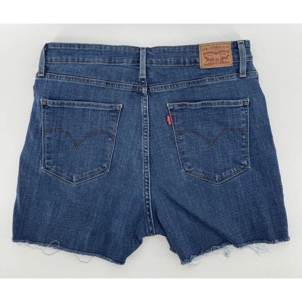 Levi's 721 Women's High Rise Skinny Cut Off Denim Shorts Distressed Size 32W